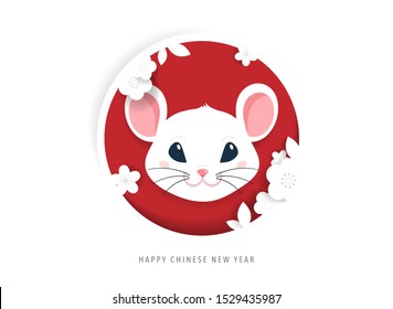 Happy Chinese new year design. 2020 Rat zodiac. Cute mouse cartoon. Vector illustration and banner 