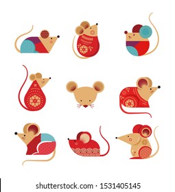 Happy Chinese new year design. 2020 Rat zodiac. Cute mouse cartoon. Vector illustration and banner concept 