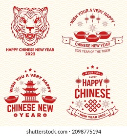 Happy Chinese New Year design in retro style. Chinese New Year of tiger felicitation classic postcard. Chinese sign year of tiger greeting card. Banner for website template. Vector illustration.