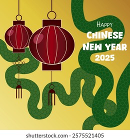 Happy Chinese new year design card. 2025 year of the green Snake.  Lunar new year concept. Vector illustration.