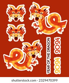 Happy chinese new year dragon stickers. Traditional Asian lunar calendar