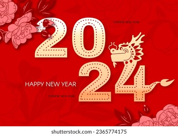Happy Chinese new Year, Year of the Dragon! Eastern calendar design template with Dragon beast. Asian traditional holiday celebration. Chinese text means "Year of the Dragon"