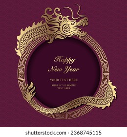 Happy Chinese new year of dragon golden round spiral lattice frame.