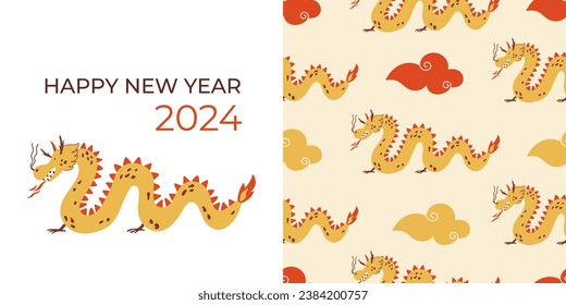 Happy chinese new year dragon seamless pattern
