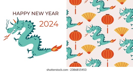 Happy chinese new year dragon seamless pattern