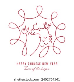 Happy Chinese new year. Year of the dragon. Lunar new year. Hand-drawn abstract Chinese dragon. Vector illustration.