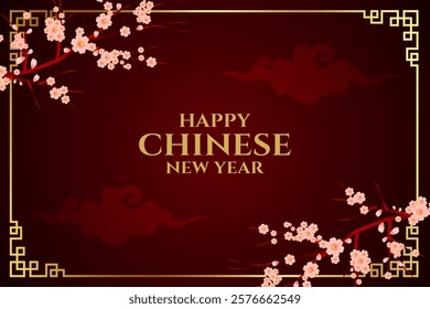 Happy Chinese new Year, Eastern calendar design template with cherry blossom. Asian traditional holiday lunar new year celebration. 