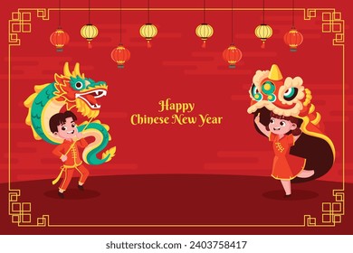 Happy Chinese new year festival. Year of the dragon. red, gold and white colors. Cartoon Vector illustration design for Poster, Banner, Greeting, Card, Flyer, Cover, Post. Chinese dragon. February 10.