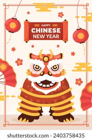 Happy Chinese new year festival. Year of the dragon. red, gold and white colors. Cartoon Vector illustration design for Poster, Banner, Greeting, Card, Flyer, Cover, Post. Chinese dragon. February 10.