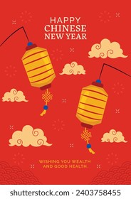 Happy Chinese new year festival. Year of the dragon. red, gold and white colors. Cartoon Vector illustration design for Poster, Banner, Greeting, Card, Flyer, Cover, Post. Chinese dragon. February 10.