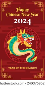 Feliz festival chino de año nuevo. Año del dragón. rojo, dorado y blanco. Diseño de ilustración de vectores de caricatura para afiches, banner, saludo, tarjeta, volante, portada, publicación. dragón chino. 10 de febrero.