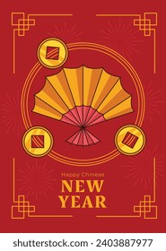 Happy Chinese new year festival. Year of the dragon. red, gold and white colors. Cartoon Vector illustration design for Poster, Banner, Greeting, Card, Flyer, Cover, Post. Chinese dragon. February 10.
