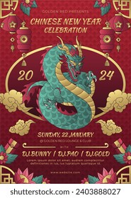 Happy Chinese new year festival. Year of the dragon. red, gold and white colors. Cartoon Vector illustration design for Poster, Banner, Greeting, Card, Flyer, Cover, Post. Chinese dragon. February 10.