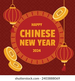 Happy Chinese new year festival. Year of the dragon. red, gold and white colors. Cartoon Vector illustration design for Poster, Banner, Greeting, Card, Flyer, Cover, Post. Chinese dragon. February 10.