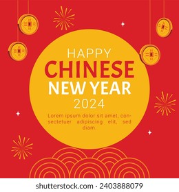 Happy Chinese new year festival. Year of the dragon. red, gold and white colors. Cartoon Vector illustration design for Poster, Banner, Greeting, Card, Flyer, Cover, Post. Chinese dragon. February 10.