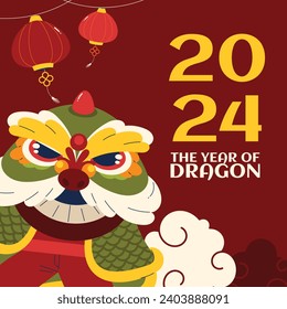 Happy Chinese new year festival. Year of the dragon. red, gold and white colors. Cartoon Vector illustration design for Poster, Banner, Greeting, Card, Flyer, Cover, Post. Chinese dragon. February 10.