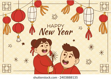 Happy Chinese new year festival. Year of the dragon. red, gold and white colors. Cartoon Vector illustration design for Poster, Banner, Greeting, Card, Flyer, Cover, Post. Chinese dragon. February 10.