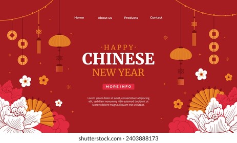 Happy Chinese new year festival. Year of the dragon. red, gold and white colors. Cartoon Vector illustration design for Poster, Banner, Greeting, Card, Flyer, Cover, Post. Chinese dragon. February 10.