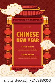 Happy Chinese new year festival. Year of the dragon. red, gold and white colors. Cartoon Vector illustration design for Poster, Banner, Greeting, Card, Flyer, Cover, Post. Chinese dragon. February 10.