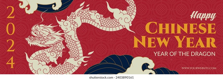 Happy Chinese new year festival. Year of the dragon. red, gold and white colors. Cartoon Vector illustration design for Poster, Banner, Greeting, Card, Flyer, Cover, Post. Chinese dragon. February 10.