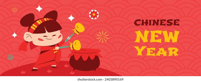 Happy Chinese new year festival. Year of the dragon. red, gold and white colors. Cartoon Vector illustration design for Poster, Banner, Greeting, Card, Flyer, Cover, Post. Chinese dragon. February 10.