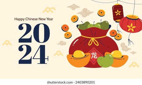 Happy Chinese new year festival. Year of the dragon. red, gold and white colors. Cartoon Vector illustration design for Poster, Banner, Greeting, Card, Flyer, Cover, Post. Chinese dragon. February 10.