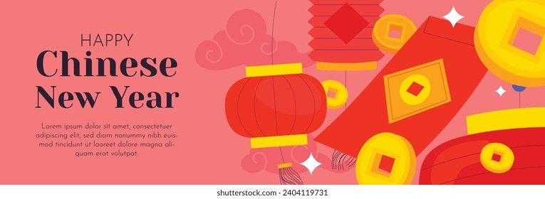 Happy Chinese new year festival. Year of the dragon. red, gold and white colors. Cartoon Vector illustration design for Poster, Banner, Greeting, Card, Flyer, Cover, Post. Chinese dragon. February 10.