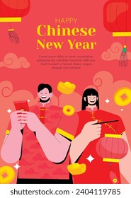Happy Chinese new year festival. Year of the dragon. red, gold and white colors. Cartoon Vector illustration design for Poster, Banner, Greeting, Card, Flyer, Cover, Post. Chinese dragon. February 10.