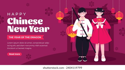 Happy Chinese new year festival. Year of the dragon. red, gold and white colors. Cartoon Vector illustration design for Poster, Banner, Greeting, Card, Flyer, Cover, Post. Chinese dragon. February 10.