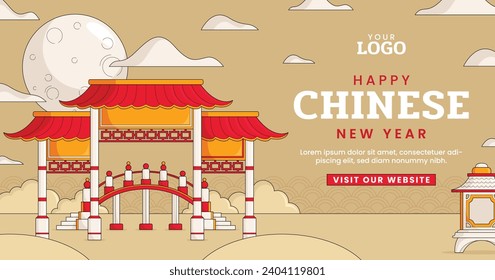 Happy Chinese new year festival. Year of the dragon. red, gold and white colors. Cartoon Vector illustration design for Poster, Banner, Greeting, Card, Flyer, Cover, Post. Chinese dragon. February 10.