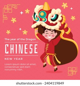 Happy Chinese new year festival. Year of the dragon. red, gold and white colors. Cartoon Vector illustration design for Poster, Banner, Greeting, Card, Flyer, Cover, Post. Chinese dragon. February 10.