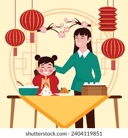 Happy Chinese new year festival. Year of the dragon. red, gold and white colors. Cartoon Vector illustration design for Poster, Banner, Greeting, Card, Flyer, Cover, Post. Chinese dragon. February 10.