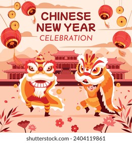 Feliz festival chino de año nuevo. Año del dragón. rojo, dorado y blanco. Diseño de ilustración de vectores de caricatura para afiches, banner, saludo, tarjeta, volante, portada, publicación. dragón chino. 10 de febrero.