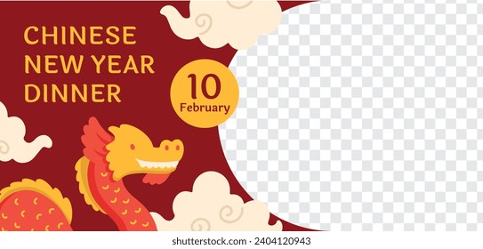 Happy Chinese new year festival. Year of the dragon. red, gold and white colors. Cartoon Vector illustration design for Poster, Banner, Greeting, Card, Flyer, Cover, Post. Chinese dragon. February 10.