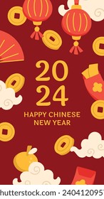 Happy Chinese new year festival. Year of the dragon. red, gold and white colors. Cartoon Vector illustration design for Poster, Banner, Greeting, Card, Flyer, Cover, Post. Chinese dragon. February 10.