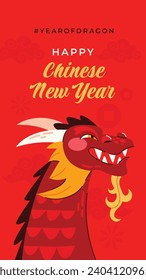 Happy Chinese new year festival. Year of the dragon. red, gold and white colors. Cartoon Vector illustration design for Poster, Banner, Greeting, Card, Flyer, Cover, Post. Chinese dragon. February 10.