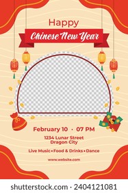 Happy Chinese new year festival. Year of the dragon. red, gold and white colors. Cartoon Vector illustration design for Poster, Banner, Greeting, Card, Flyer, Cover, Post. Chinese dragon. February 10.