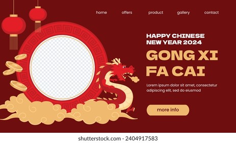 Happy Chinese new year festival. Year of the dragon. red, gold and white colors. Cartoon Vector illustration design for Poster, Banner, Greeting, Card, Flyer, Cover, Post. Chinese dragon. February 10.