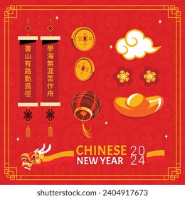 Happy Chinese new year festival. Year of the dragon. red, gold and white colors. Cartoon Vector illustration design for Poster, Banner, Greeting, Card, Flyer, Cover, Post. Chinese dragon. February 10.