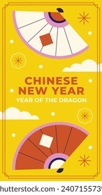 Happy Chinese new year festival. Year of the dragon. red, gold and white colors. Cartoon Vector illustration design for Poster, Banner, Greeting, Card, Flyer, Cover, Post. Chinese dragon. February 10.