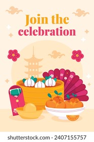 Happy Chinese new year festival. Year of the dragon. red, gold and white colors. Cartoon Vector illustration design for Poster, Banner, Greeting, Card, Flyer, Cover, Post. Chinese dragon. February 10.
