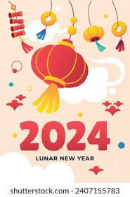 Happy Chinese new year festival. Year of the dragon. red, gold and white colors. Cartoon Vector illustration design for Poster, Banner, Greeting, Card, Flyer, Cover, Post. Chinese dragon. February 10.