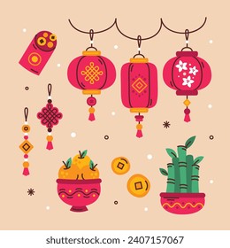 Happy Chinese new year festival element. Year of the dragon. red, gold and white colors. Vector illustration decorative elements for Poster, Banner, Greeting, Card, Flyer, Cover, Post. Chinese dragon.