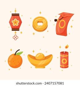 Happy Chinese new year festival element. Year of the dragon. red, gold and white colors. Vector illustration decorative elements for Poster, Banner, Greeting, Card, Flyer, Cover, Post. Chinese dragon.