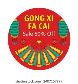 Happy Chinese new year festival sticker. Year of the dragon. red, gold and white colors. Cartoon Vector illustration design for Sticker. Chinese dragon. February 10.