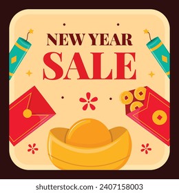Happy Chinese new year festival sticker. Year of the dragon. red, gold and white colors. Cartoon Vector illustration design for Sticker. Chinese dragon. February 10.