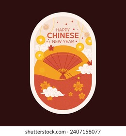 Happy Chinese new year festival sticker. Year of the dragon. red, gold and white colors. Cartoon Vector illustration design for Sticker. Chinese dragon. February 10.