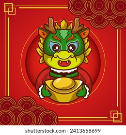 Happy Chinese new year festival. Year of the dragon. red, gold and white colors. Cartoon Vector illustration design for Poster, Banner, Greeting, Card, Flyer, Cover, Post. Chinese dragon. February 10.
