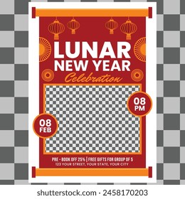 Happy Chinese new year festival. lunar new year red, gold and white colors. Vector template design for Poster, Banner, Greeting, Card, Flyer, Cover, Post.