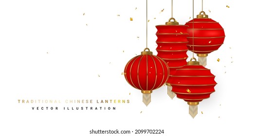 Happy Chinese New Year. Chinese festivals shine lanterns. Asian traditional elements. Vector illustration.